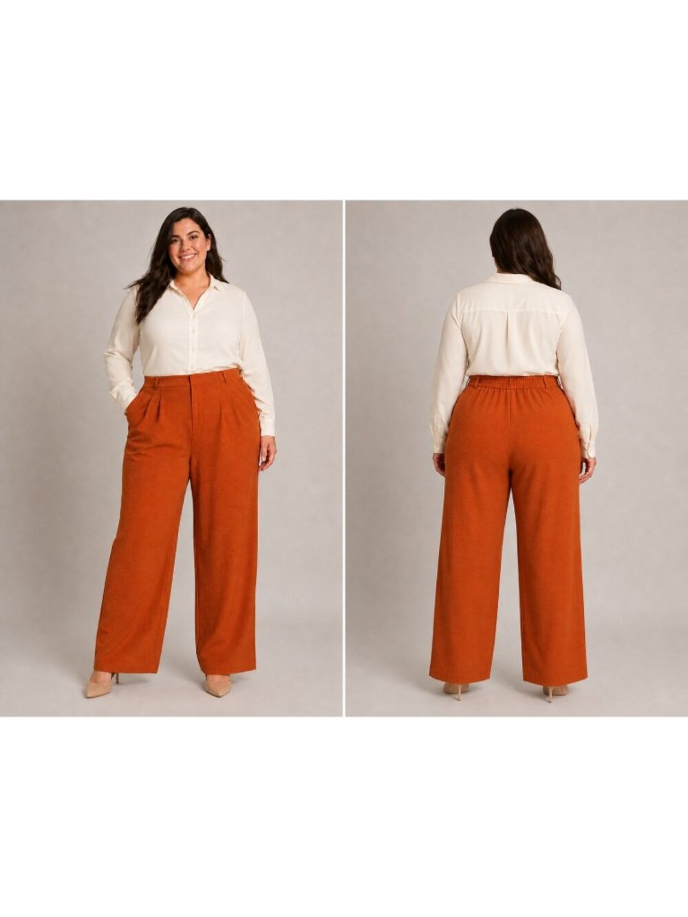 Halara Flex Trousers XL Orange Waffle Knit Pleated High Waist Wide Leg Workwear